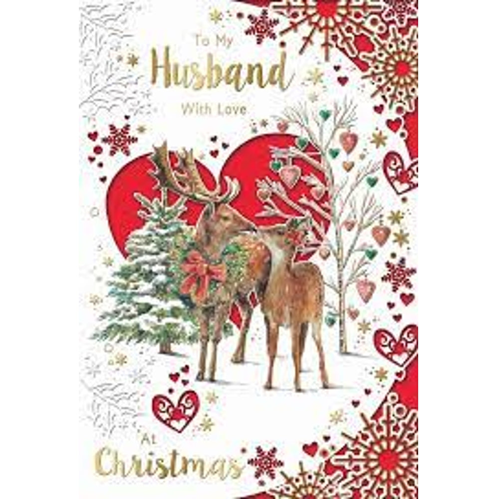 With Love to My Husband Lovely Reindeers Die Cut Heart Design Christma –  Collect Cards