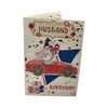 To My Husband Teddy In Red Car Foil Finished Design Birthday Card