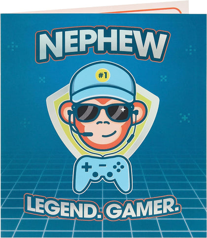 Monkey Legend Gamer Nephew Birthday Card