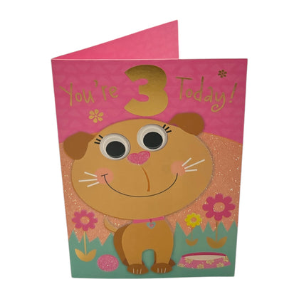 Age 03 Female Juvenile Cute Cat Design Birthday Card