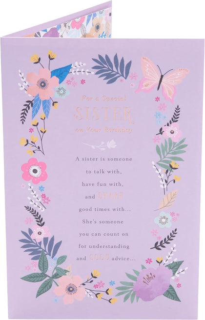 Floral Border Design Sister Birthday Card