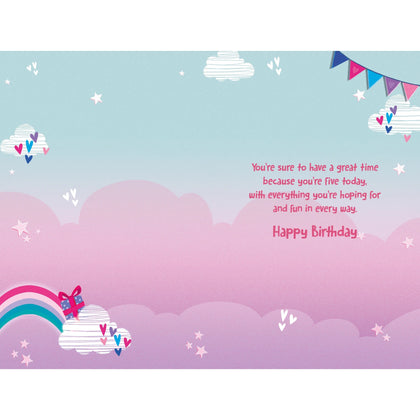 Unicorns And Hearts 5th Birthday Girl Card