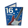 Age 16 Male Silver Stars And Guitar Design Birthday Card