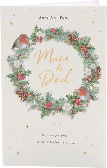 Festive Wreath Design Mum & Dad Christmas Card