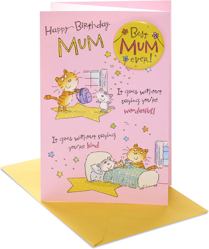 Sweet Cats & Badge Design Mum Birthday Card