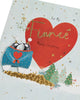 Fiancé Christmas Card with Envelope Sweet Design with Penguins Love Heart