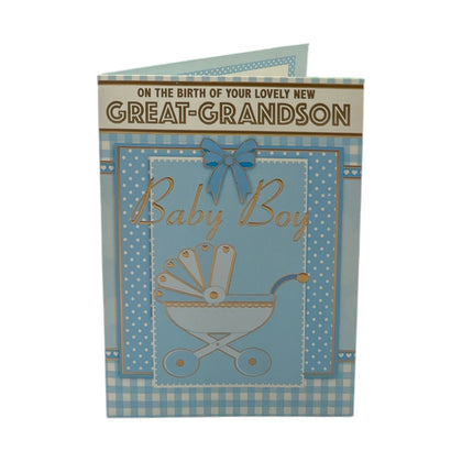 On Birth Of New Baby Great Grandson Traditional Design Congratulations Card