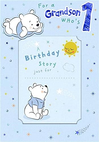 Cute Disney Winnie the Pooh Design Grandson 1st Birthday Card with Keepsake Booklet