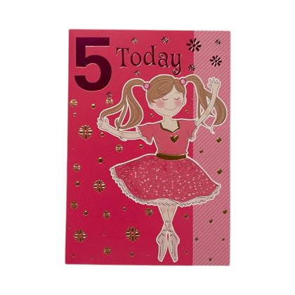 Age 05 Juvenile Girl Dancing Pink Birthday Card