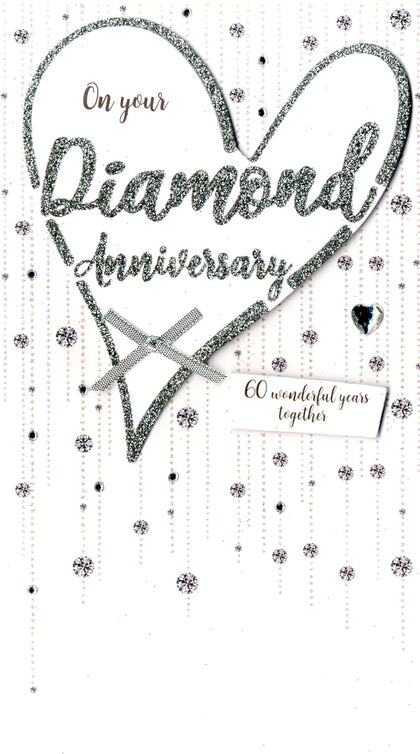 Embellished Glittered Heart Diamond Anniversary Congratulations Card