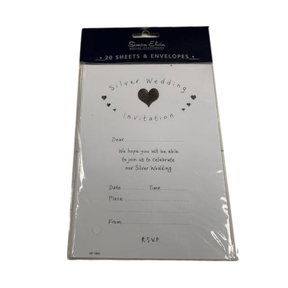 Pack of 20 Silver Wedding Invitations Sheets with Envelopes