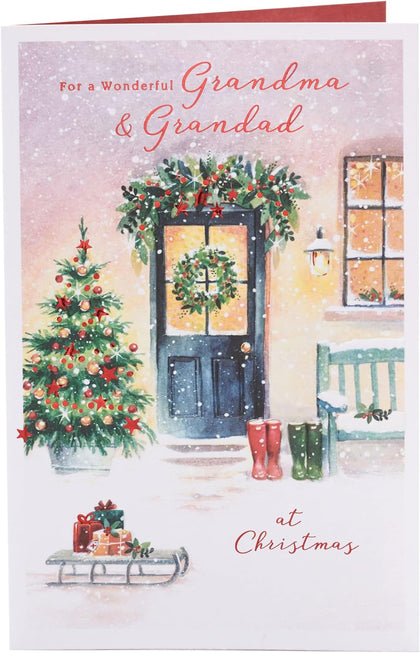 Snowy Door Design Grandma & Grandad Christmas Card