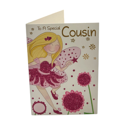 To Cousin Juvenile Fairy & Flower Design Birthday Card