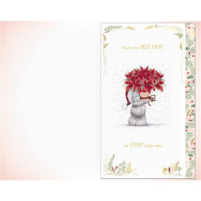 Bear Carrying Gifts And Poinsettia Handmade Mum Christmas Card 