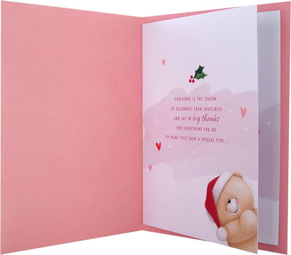 Cute Forever Friends Bear in Wreath Design Boxed Christmas Card for Mum 