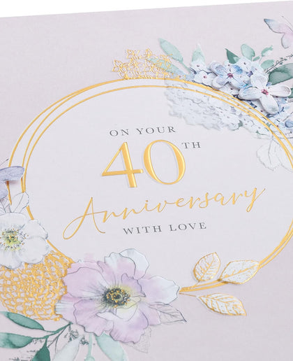  Soft Floral Design 40th Anniversary Card