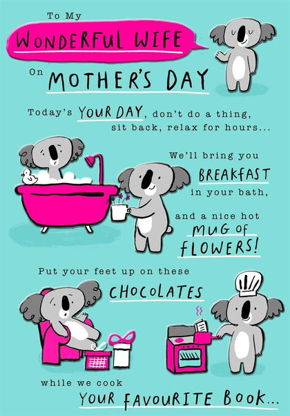 Koala Design To My Wonderful Wife Mother's Day Card