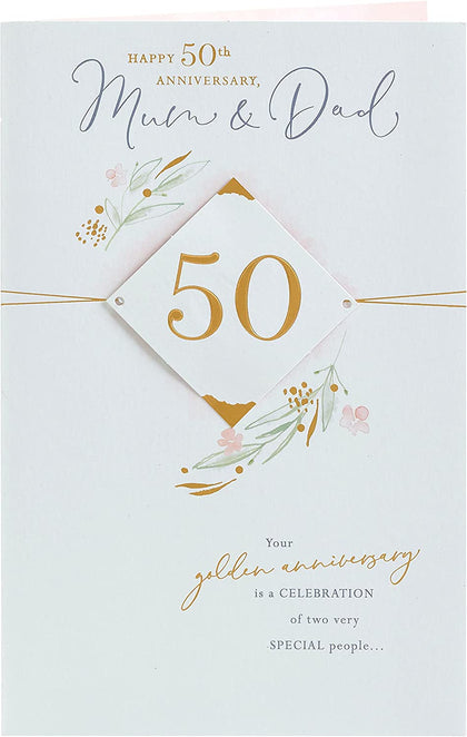 On Your 50th Golden Anniversary Large Exquisite Card for Mum and Dad