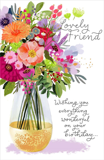 Vase Of Flowers Design Lovely Friend Birthday card