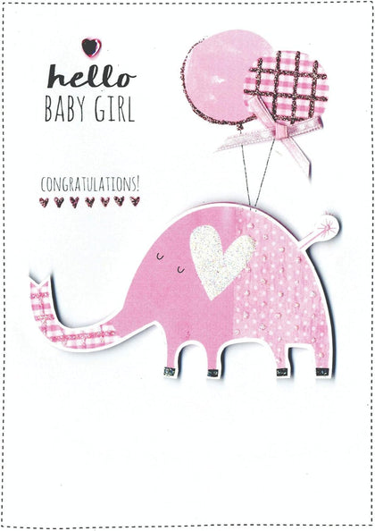 Elephant With Balloons Birth Of New Baby Girl Congratulations Card