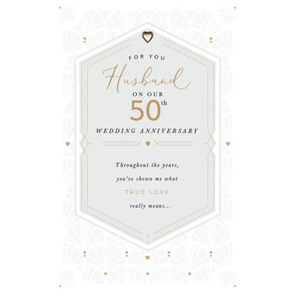 Gold Heart Design Husband 50th Anniversary Card