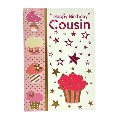 To Cousin Female Juvenile Cupcakes Design Birthday Card