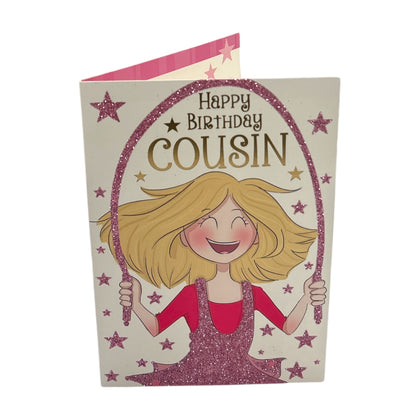 Cousin Female Juvenile Girl Skipping Design Birthday Card