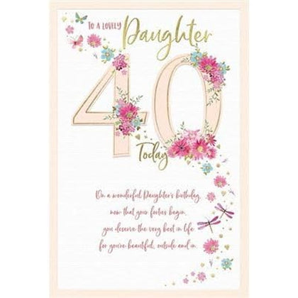 Flowers And Dragonflies Daughter 40th Birthday Card