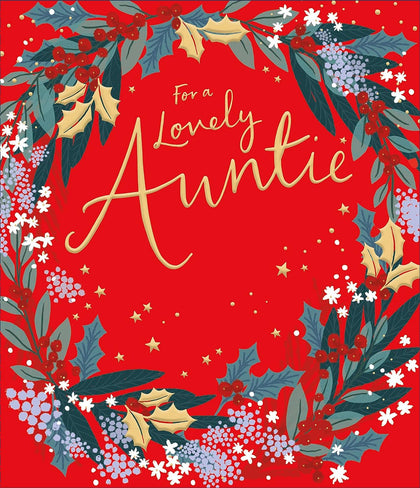 Festive Wreath Gold Foiled Design Auntie Christmas Card