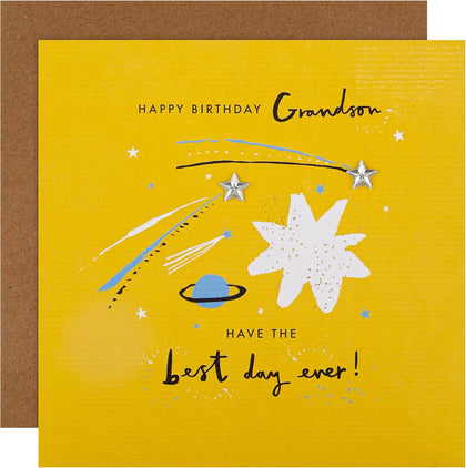 Contemporary Stars and Planets Design Grandson Birthday Card