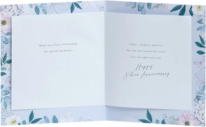 Light Floral Design 25th Wedding Anniversary Card