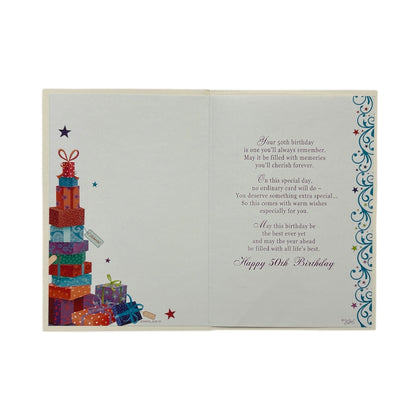 Happy 50th Gift Boxes Design Birthday Card