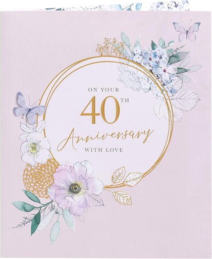  Soft Floral Design 40th Anniversary Card