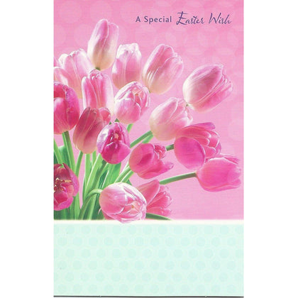 Pink Spring Time Tulips Design Easter Card