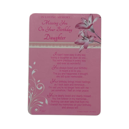 In Loving Memory Missing You On Your Birthday Daughter Keepsake Graveside Card