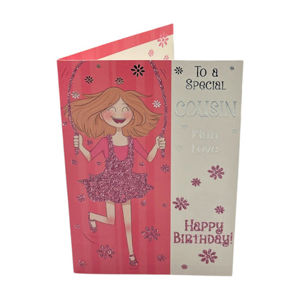 To Cousin Female Juvenile Girl Skipping Design Birthday Card