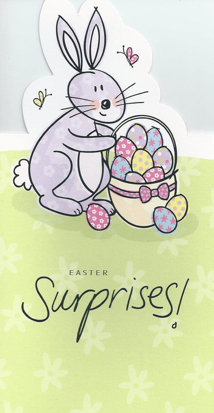 Easter Surprises Adorable Bunny With Eggs Basket Hallmark New Diecut card 