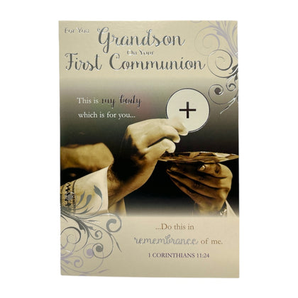 For You Grandson First Communion Cross Design Religious Card