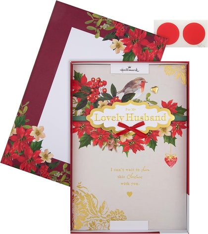  Traditional Robin and Foliage Design Boxed Christmas Card for Husband