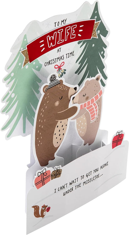 Cute Pop Up Bears and Mistletoe Design Wife Christmas Card