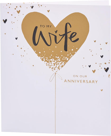 Gold Heart Balloon Design Wife Anniversary Card