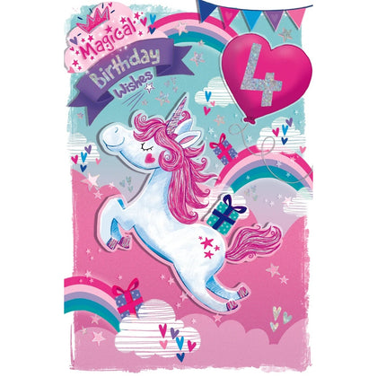 Magical Unicorn 4th Birthday Girl Card