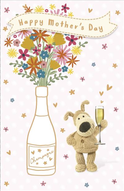 Boofle Standing Near Beautiful Champagne Design Mother's Day Card