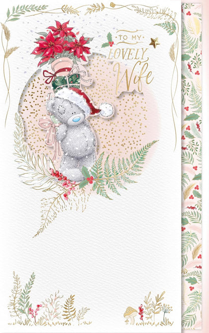 Bear Carrying Gifts And Poinsettia Lovely Wife Handmade Christmas Card