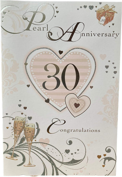 Heart Design Foil Finished Pearl 30th Anniversary Card