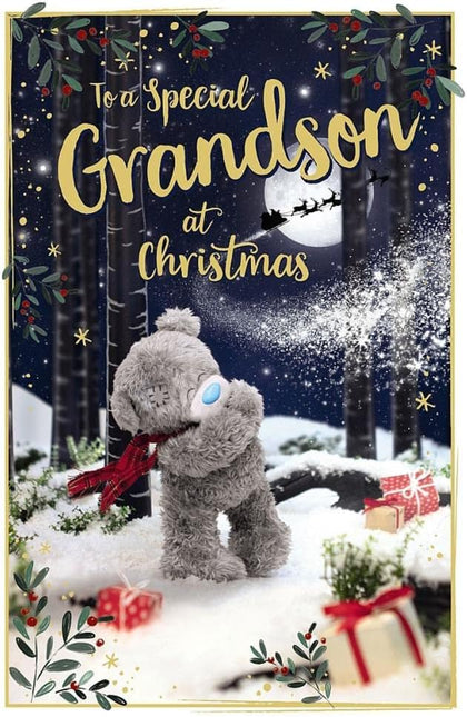 Bear Wearing A Scarf 3D Holographic Grandson Christmas Card	