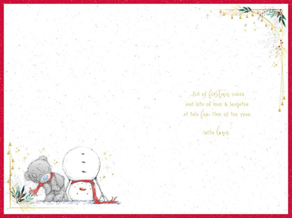 Bear Building Snowman Daddy Christmas Card