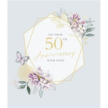 Geometric Floral Design Happy Golden 50 Years Anniversary Card