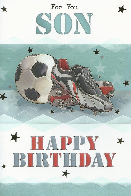 For You Son Shoes And Football Design Birthday Card