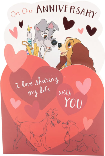 Stunning Pop-Up Design Disney Lady & The Tramp Anniversary Card